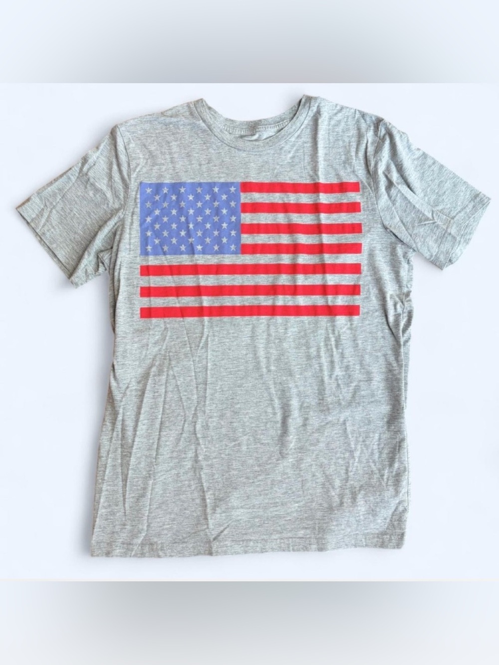 Unisex Short Sleeve Gray American Flag T-Shirt — Size Large